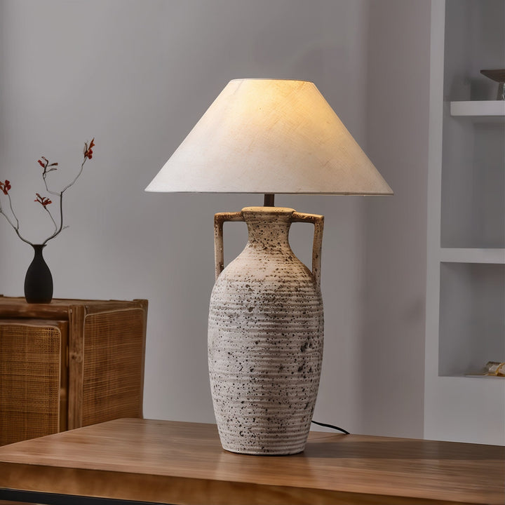 Mid Century Table Lamp - Imperfectly Perfect with ceramic base and lampshade, showcasing natural textures and elegant design.
