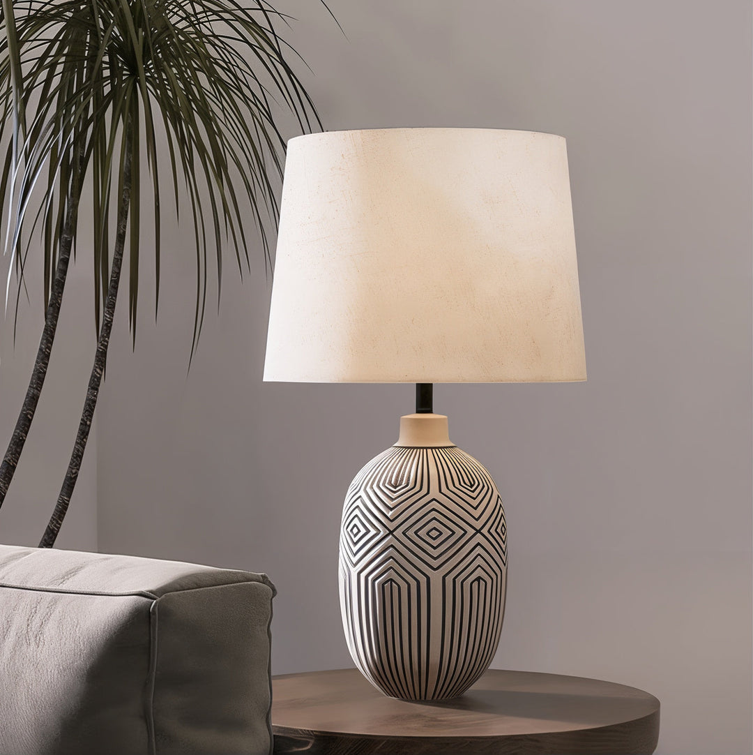 Mid Century Table Lamp - Artistic Centerpiece, featuring natural pottery and minimalist design, perfect for any elegant space.
