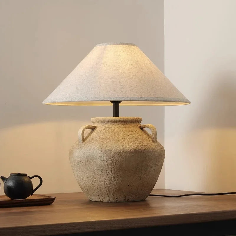 Mid Century Table Lamp - Imperfect Beauty with earthy tones and minimalist design on a wooden table.
