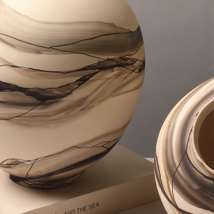 Decorative Vases - Ceramic Vases featuring elegant minimalist design with unique brushstroke patterns.