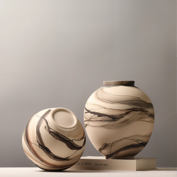 Decorative Vases - Ceramic Vases featuring minimalist design with earthy marble patterns.