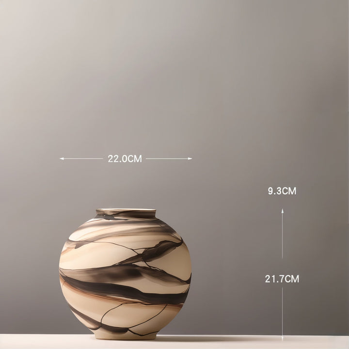 Decorative Vases - Ceramic Vases featuring a round, striped design measuring 22CM x 21.7CM x 9.3CM.
