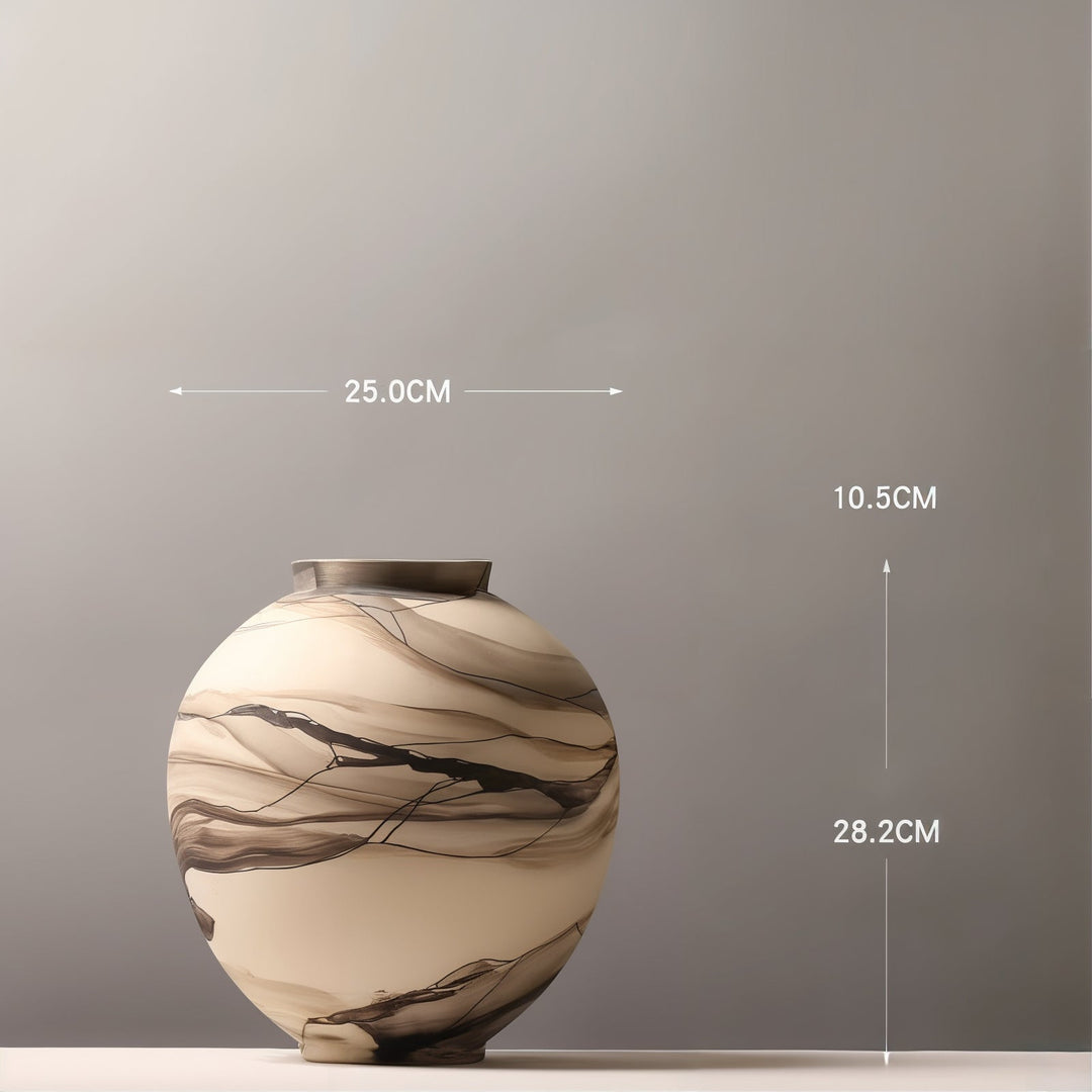 Decorative Vases - Ceramic Vases featuring a minimalist design with earthy tones and dimensions for home décor.