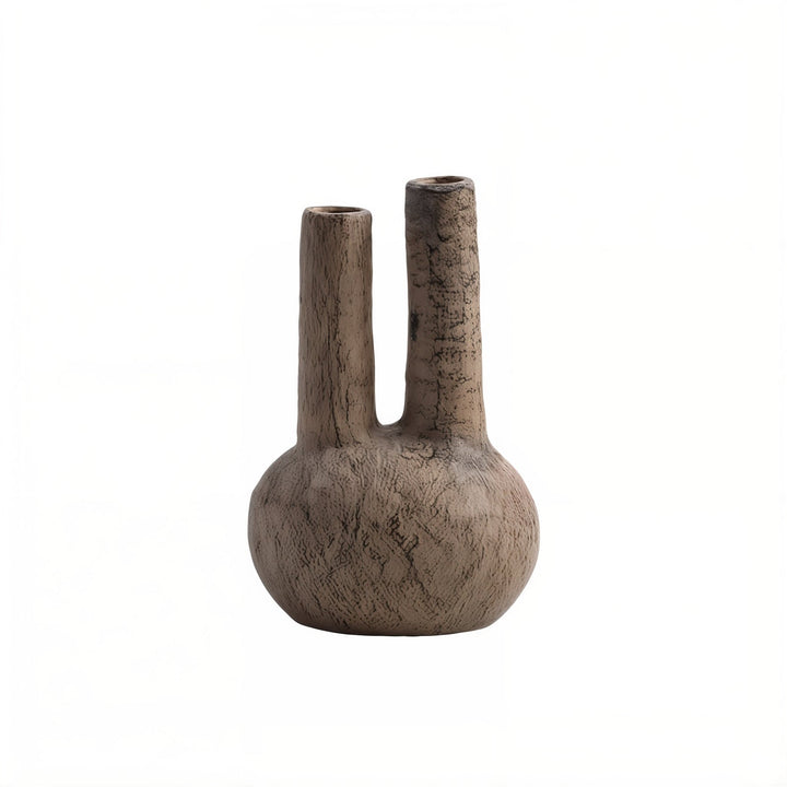 Personal Ornamentation - Brown Ornaments ceramic vase with unique shape and textured finish for home decor.