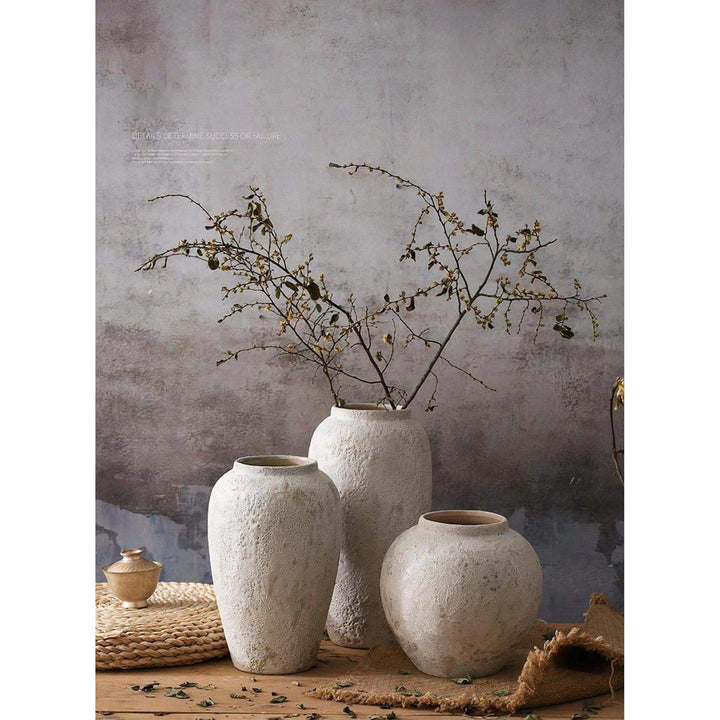 Ceramic Vase Set | Rustic Stoneware Vases — Wabi-Sabi Living Room Decor