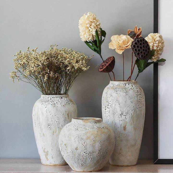 Ceramic Vase Set | Rustic Stoneware Vases — Wabi-Sabi Living Room Decor