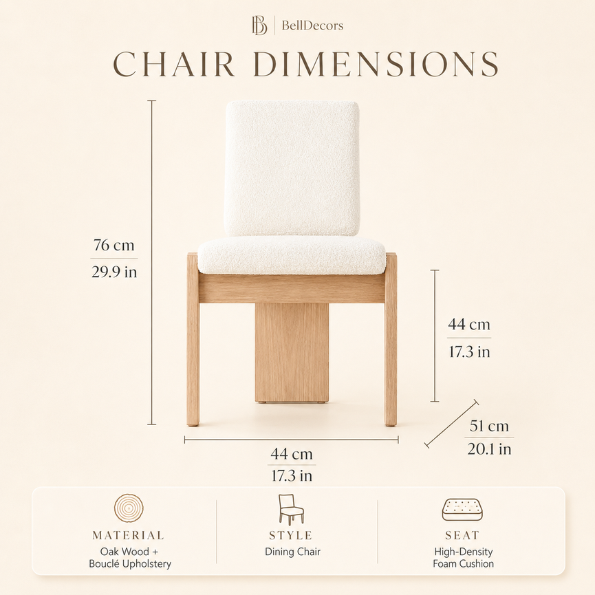 Oak Dining Chair | Boucle Upholstered Chair — Dining Room