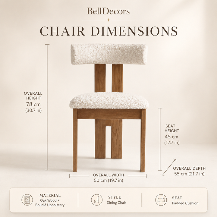 Oak Dining Chair | Boucle Upholstered Chair — Japandi Dining Room