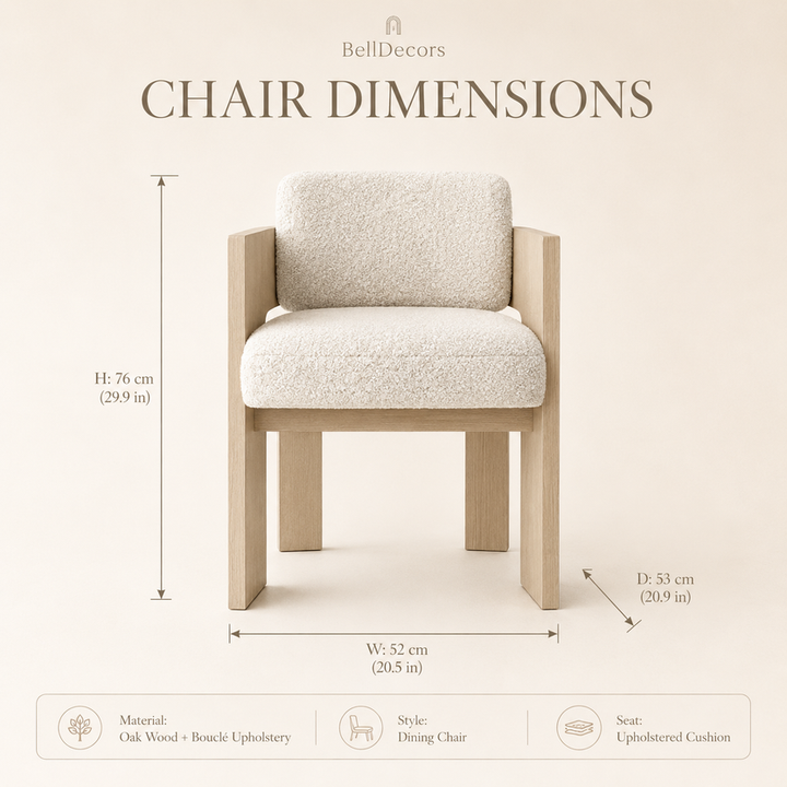 Oak Dining Chair | Boucle Upholstered Chair — Japandi Dining Room