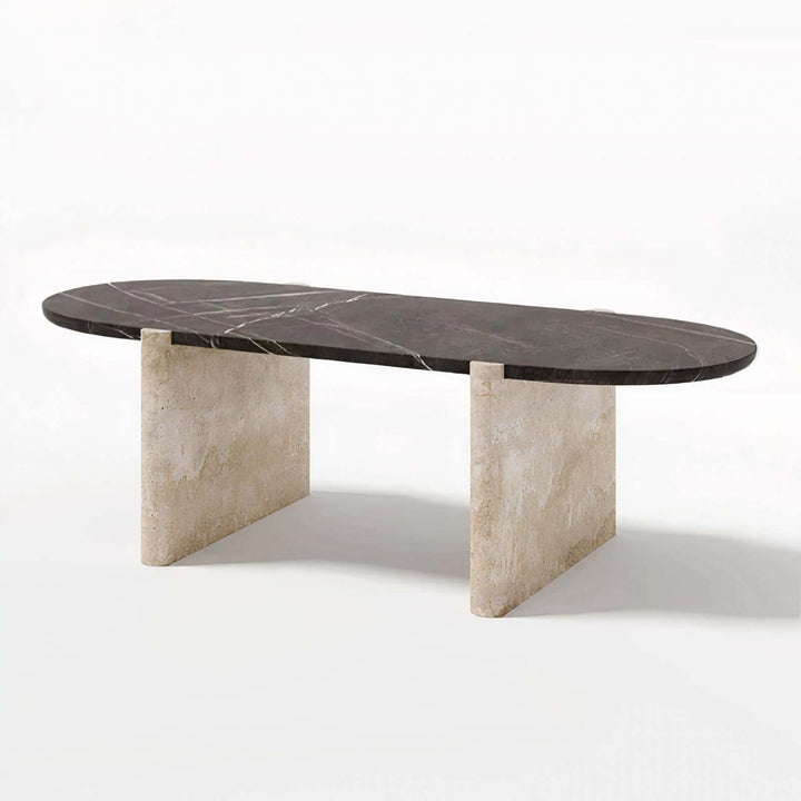 Marble Dining Table Set For 6 - Contemporary Dining featuring a sleek black marble top and elegant concrete base.