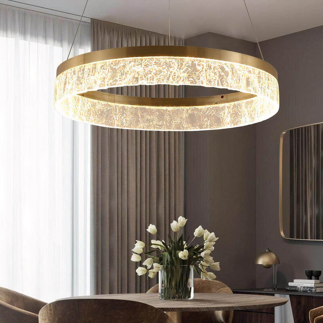 Staircase Chandelier - Foyer Chandelier in modern home setting with gold finish and LED lighting.