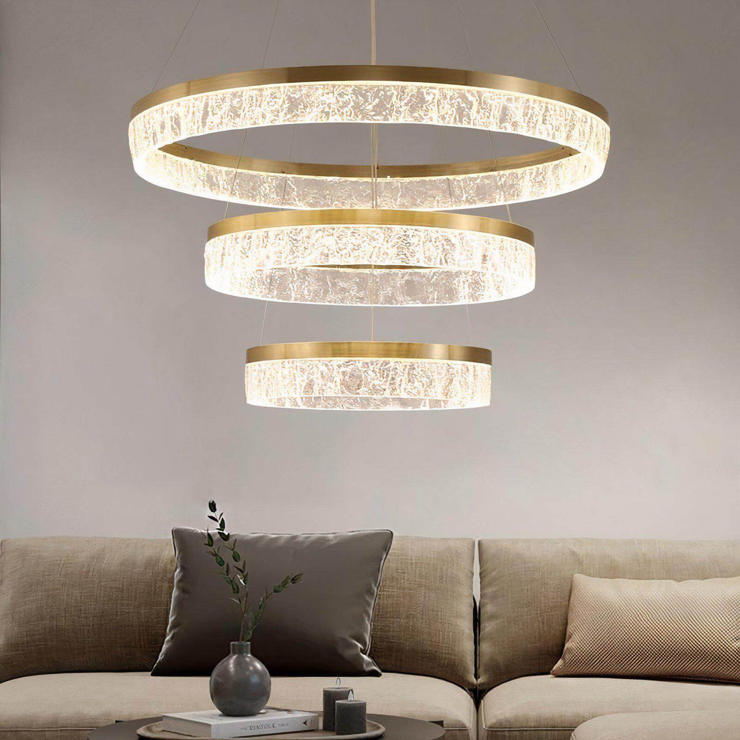 Staircase Chandelier - Foyer Chandelier elegantly illuminating a modern living space with gold finish and LED lights.