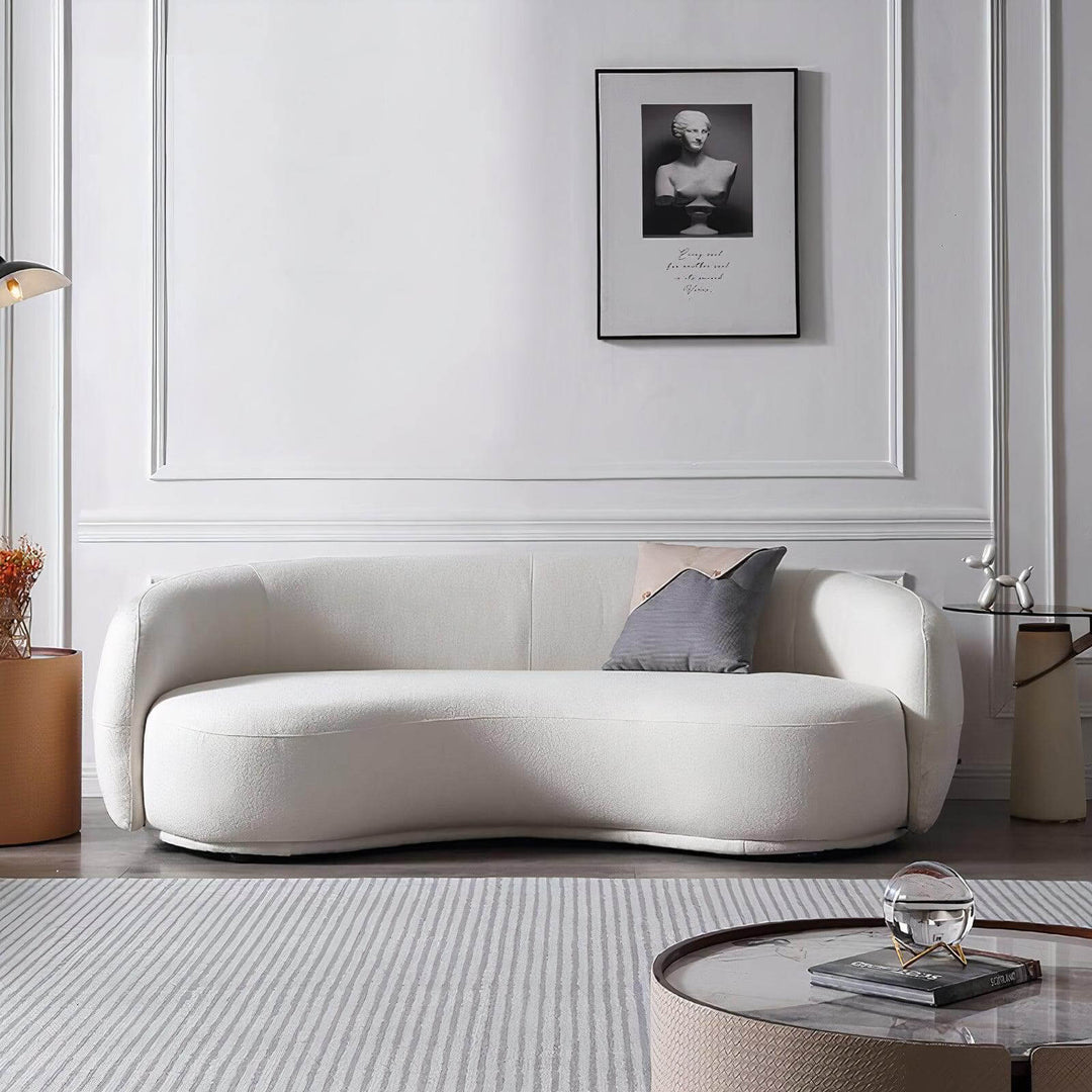 Curved Sofa - Living Room Sofa Set in a modern, neutral-toned wool design, perfect for contemporary home decor.