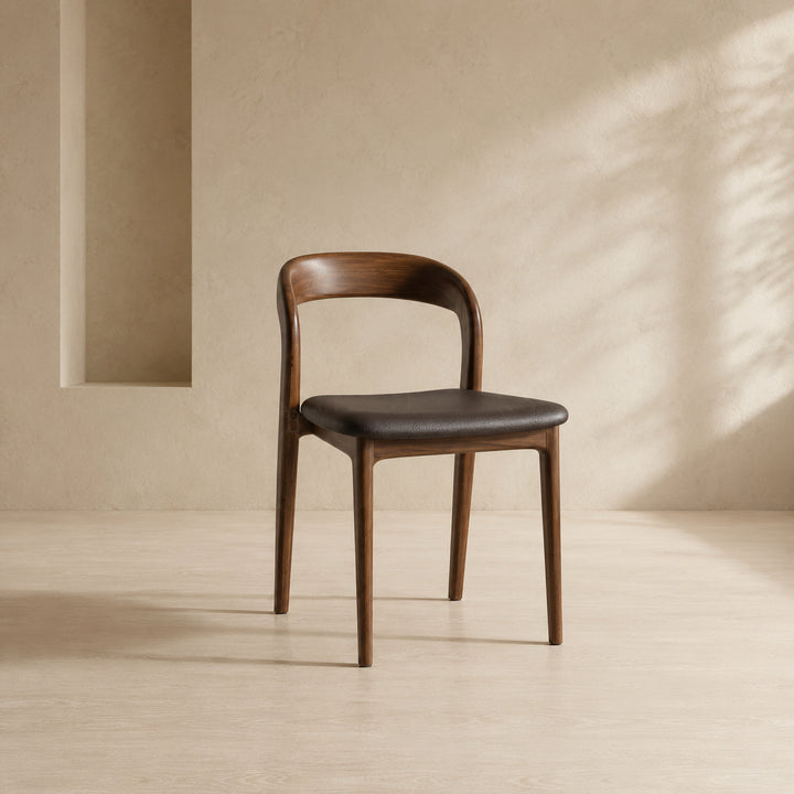 Wood And Leather Chair - Table And Chairs