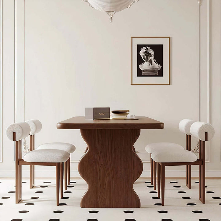 Dark Wood Dining Table - Lavish & Finesse in a stylish dining setting with elegant chairs and modern decor.