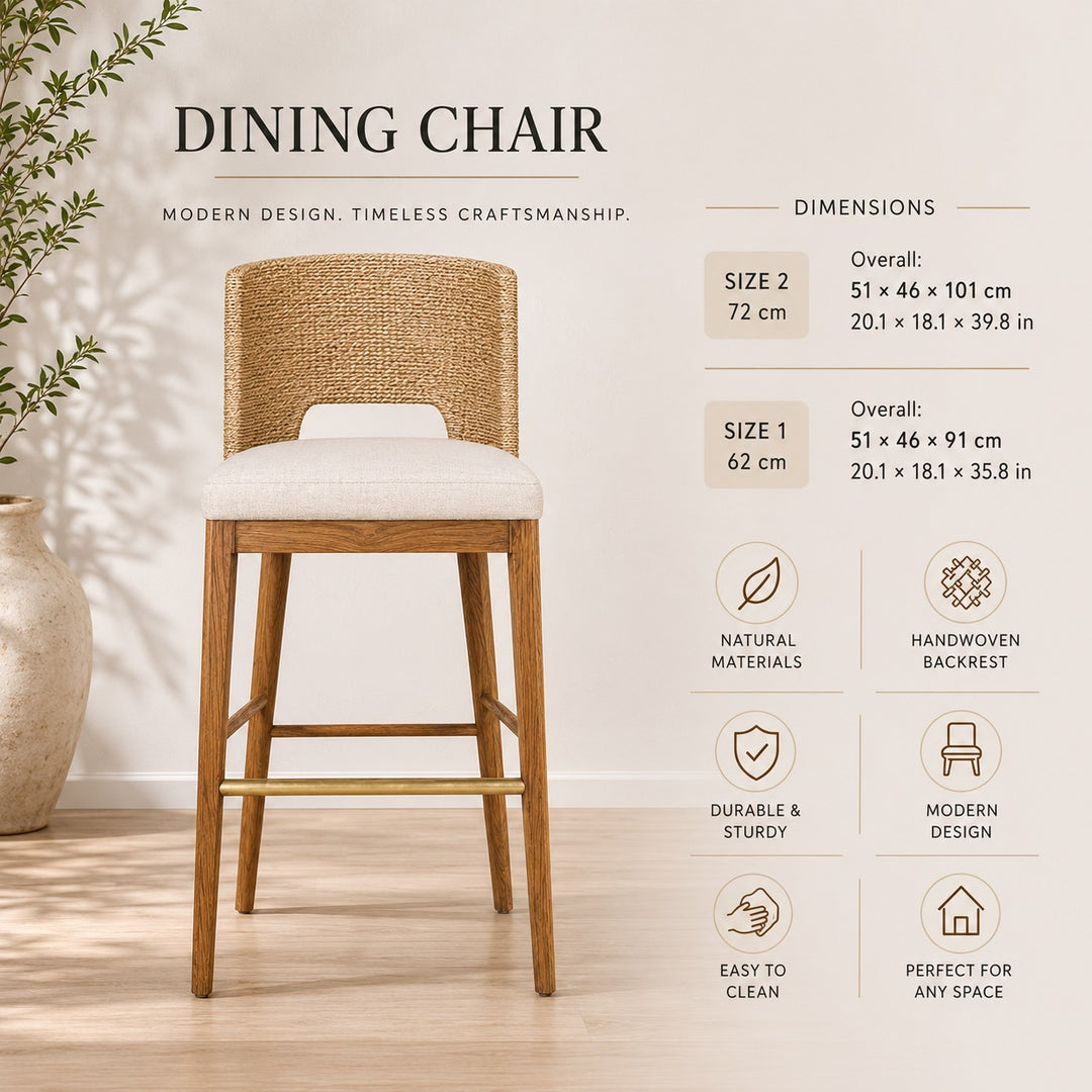 Rattan Bar Stool | Wooden Counter Stool — Japandi Kitchen Island