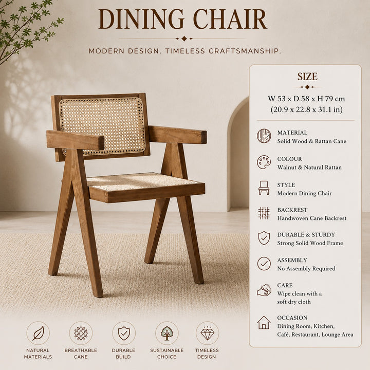 Rattan Dining Chair | Cane Armchair — Mid-Century Dining Room