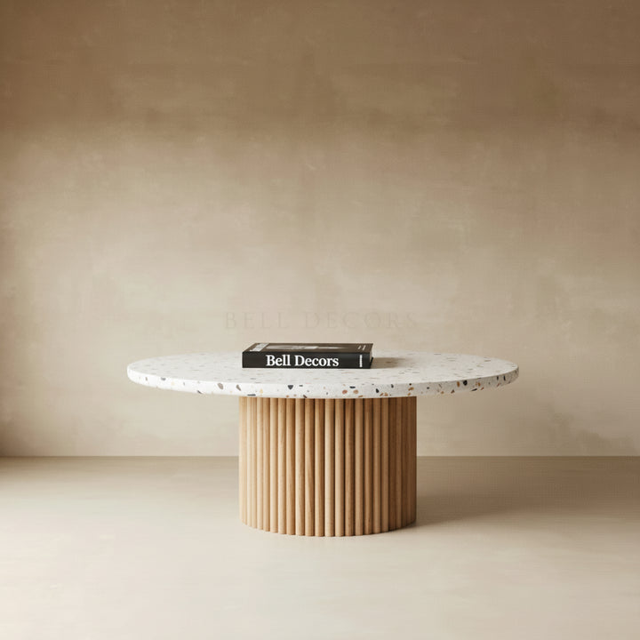 Marble Coffee Table - Coffee Table In Marble featuring a speckled marble top and architecturally inspired ashwood base.