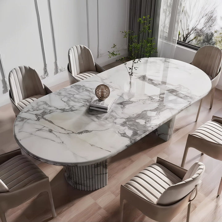 Marble Dining Table Set For 6 - Modern Dining with elegant natural marble top and stylish seating arrangement.