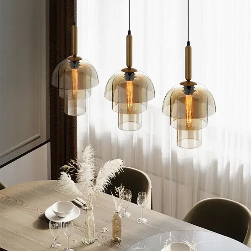 Serilda 3-Tiers Amber Glass Chandeliers Light