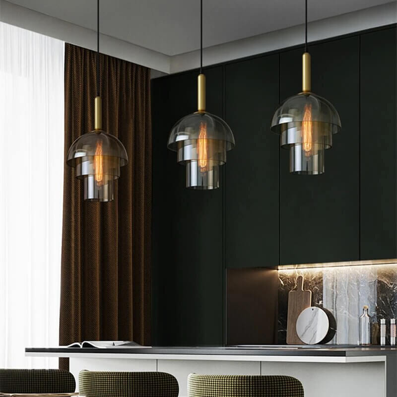 Glass Pendant Light | Brass Dome Ceiling Light — Mid-Century Kitchen