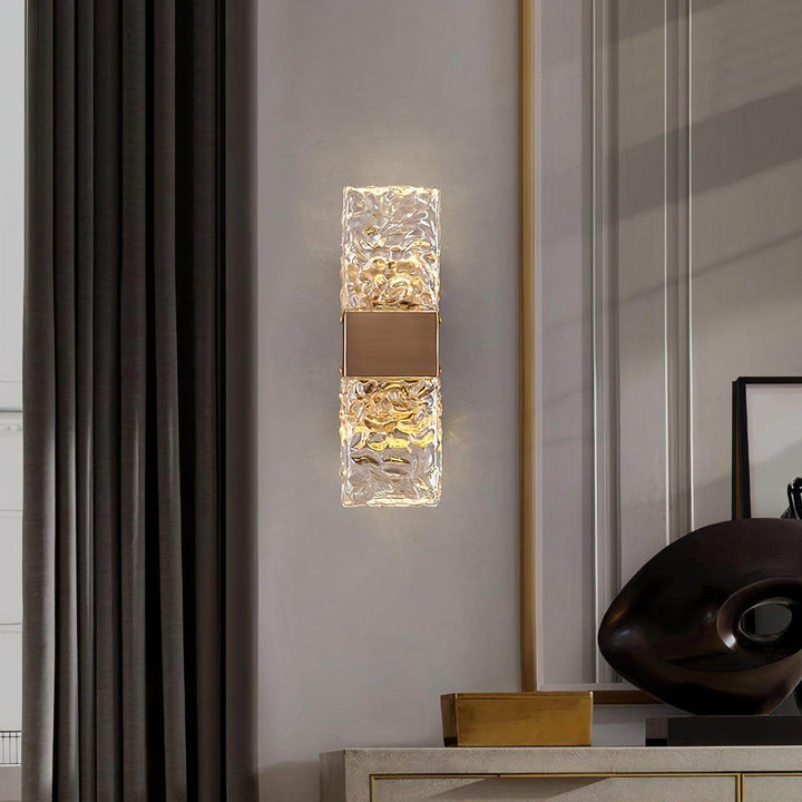 Glass Wall Lights - Wall Sconce Light Shades featuring textured glass and gold accents, perfect for modern decor.