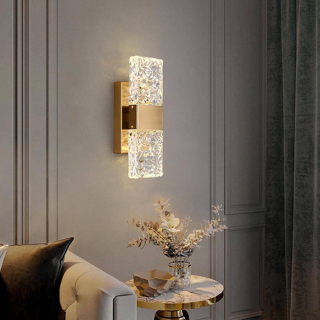 Glass Wall Lights - Wall Sconce Light Shades featuring textured glass and gold accents, perfect for modern interior decor.