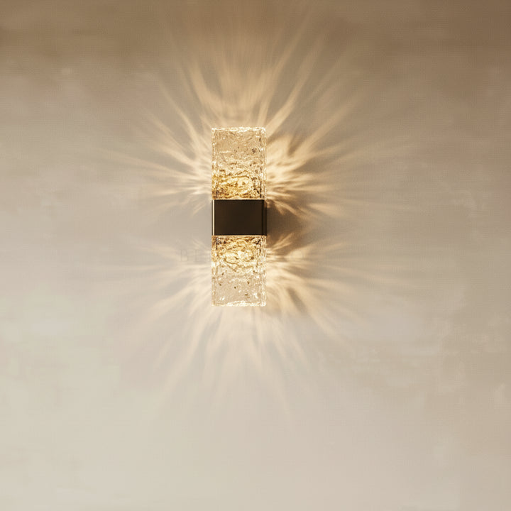 Glass Wall Lights - Wall Sconce Light Shades with textured glass and gold accents casting beautiful light patterns.