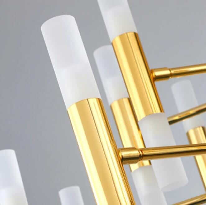 Close-up of Manmarra Fernandez Designer Gold LED Ceiling Light showcasing frosted glass and sleek gold accents.