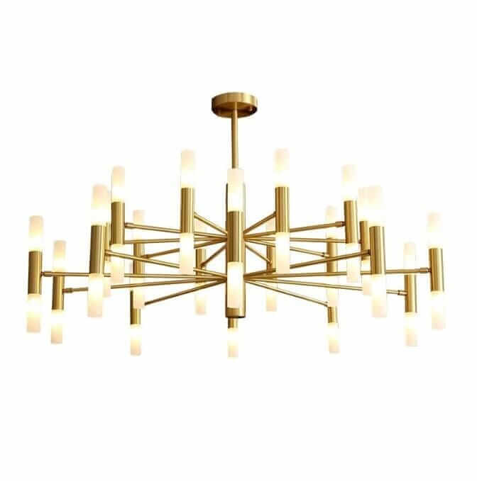 Fernandez Designer Gold LED Ceiling Light showcasing a luxurious and modern chandelier design with multiple glowing bulbs.
