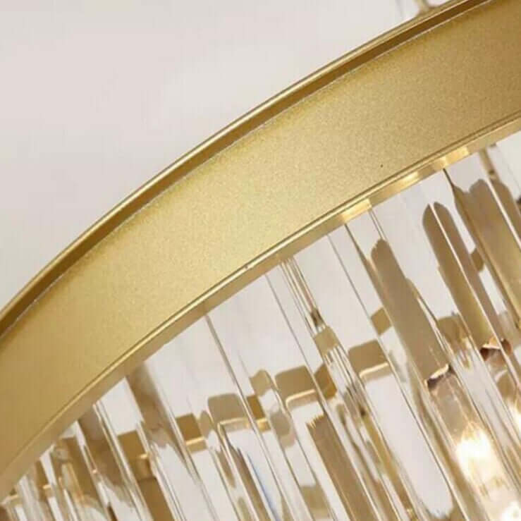 Close-up of the golden frame and crystal details of the Badra Gemima Round Chandelier.
