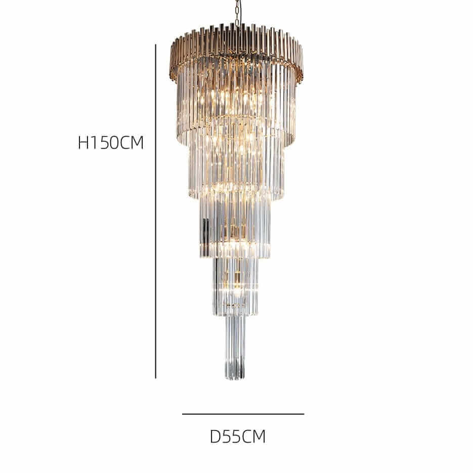 Elegant gold chandelier with crystal accents, measuring H150CM and D55CM, perfect for enhancing any contemporary space.