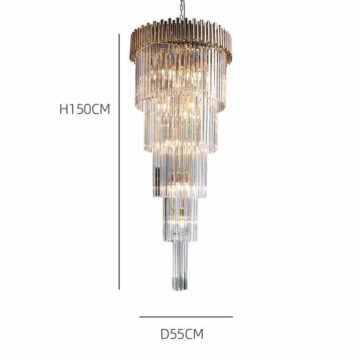 Elegant gold chandelier with crystal accents, measuring H150CM and D55CM, perfect for enhancing any contemporary space.