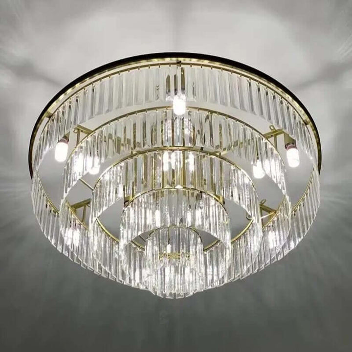 Badra Gemima round golden crystal chandelier showcasing elegant design and luxurious lighting.