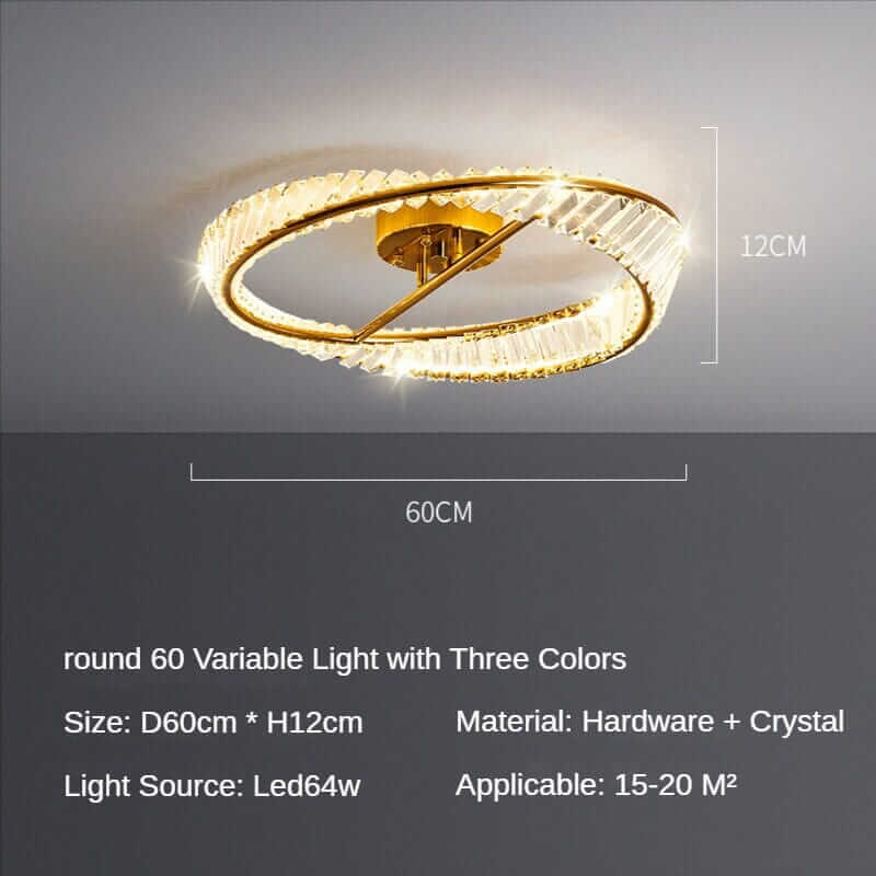 Gold chandelier with adjustable light colors, 60cm diameter, 12cm height, perfect for luxurious living room ambiance.