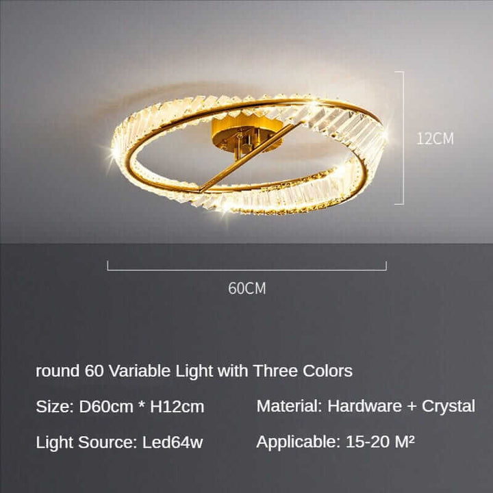 Gold chandelier with adjustable light colors, 60cm diameter, 12cm height, perfect for luxurious living room ambiance.