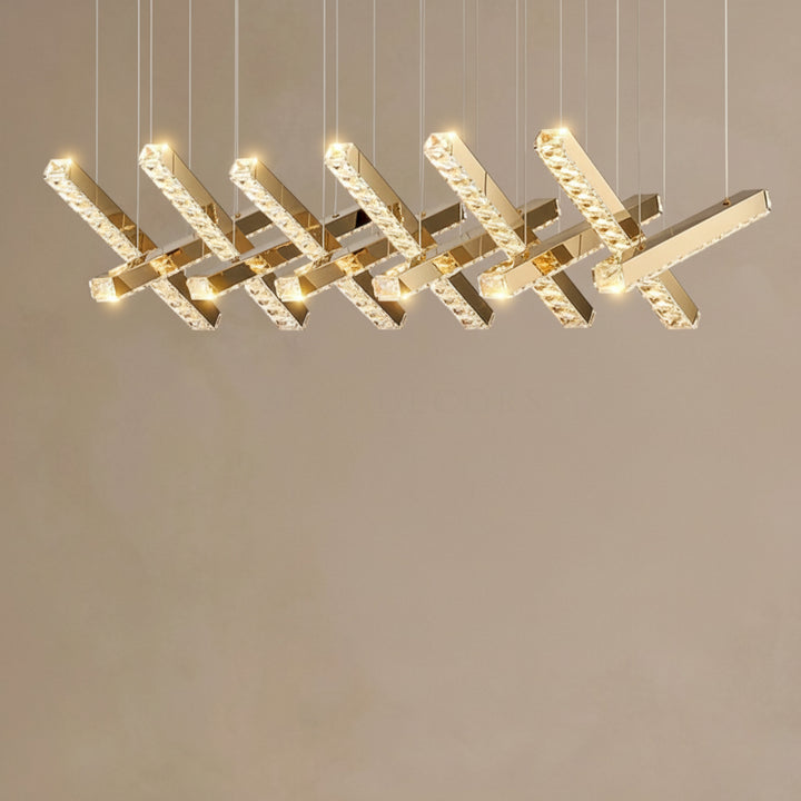 Gold LED Chandelier | Crystal Linear Pendant Light — Mid-Century Dining Room