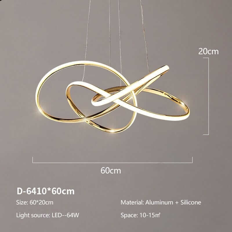 Gold contemporary chandelier featuring sleek design and integrated LED lights, perfect for modern spaces.