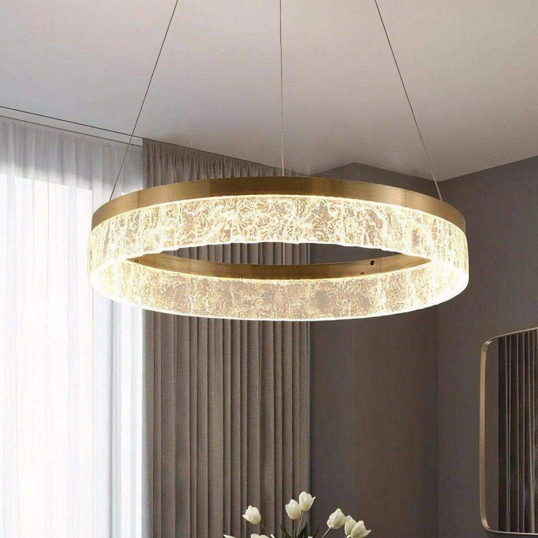 Staircase Chandelier - Foyer Chandelier featuring a luxurious circular design with LED lighting and gold finish.
