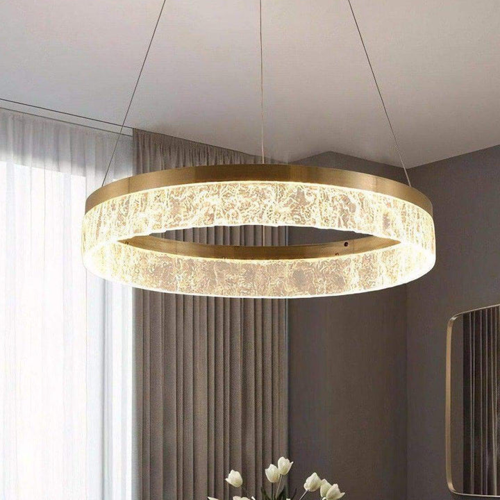 Staircase Chandelier - Foyer Chandelier featuring a luxurious circular design with LED lighting and gold finish.