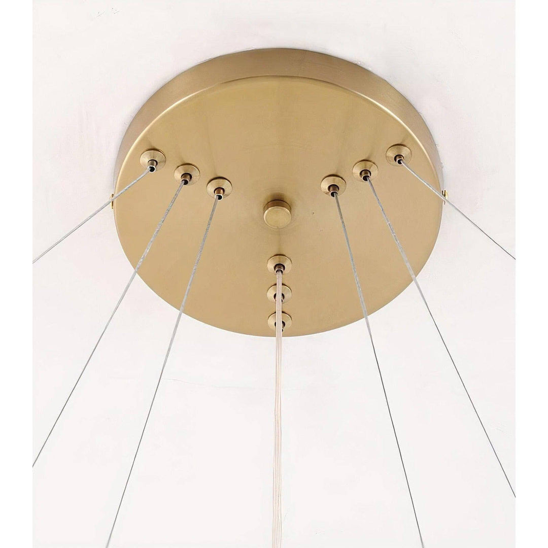 Staircase Chandelier - Foyer Chandelier gold ceiling plate with wires for modern lighting design.