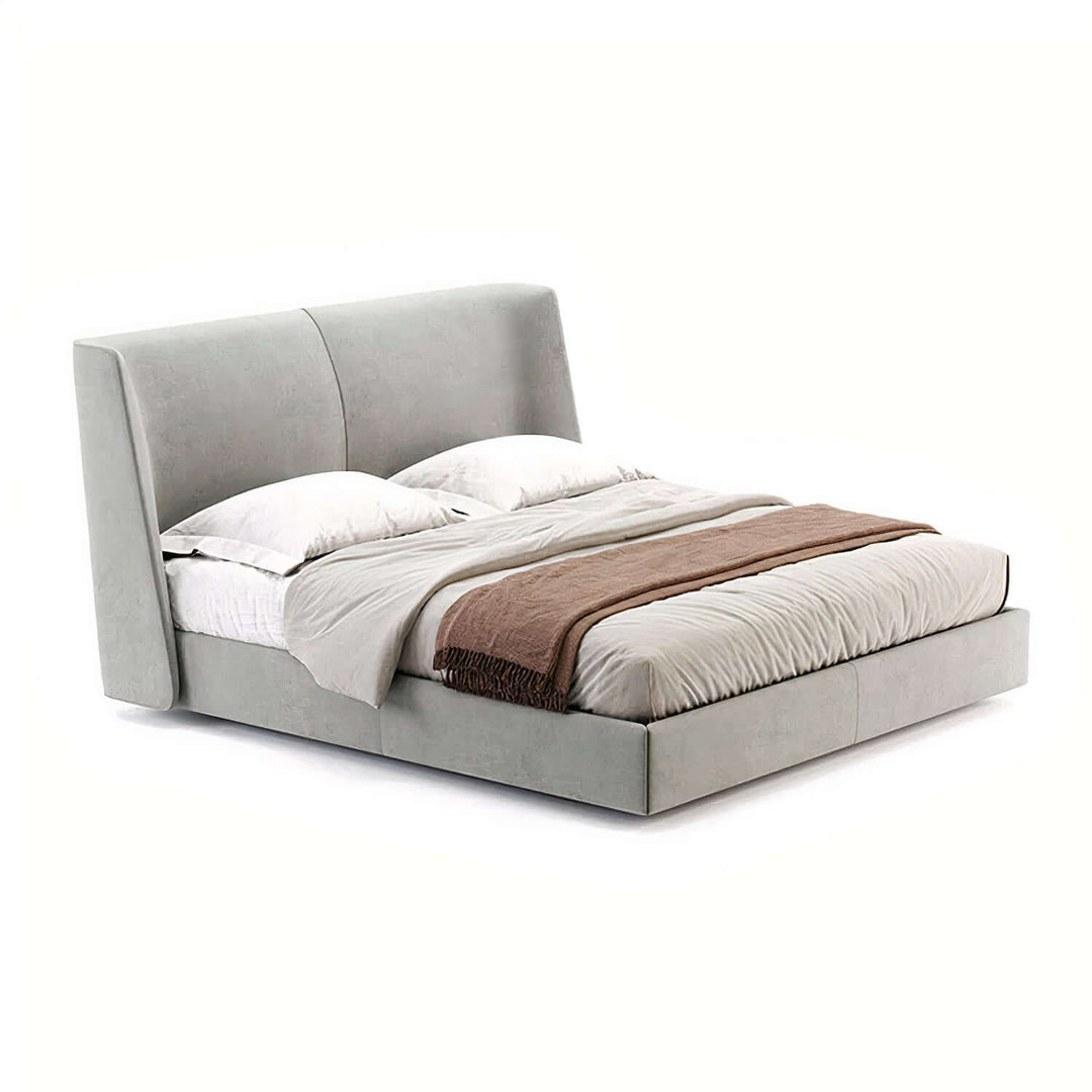 Queen Size Bed - King Bed Beds featuring a luxurious velvet upholstery and oversized headboard for superior comfort.