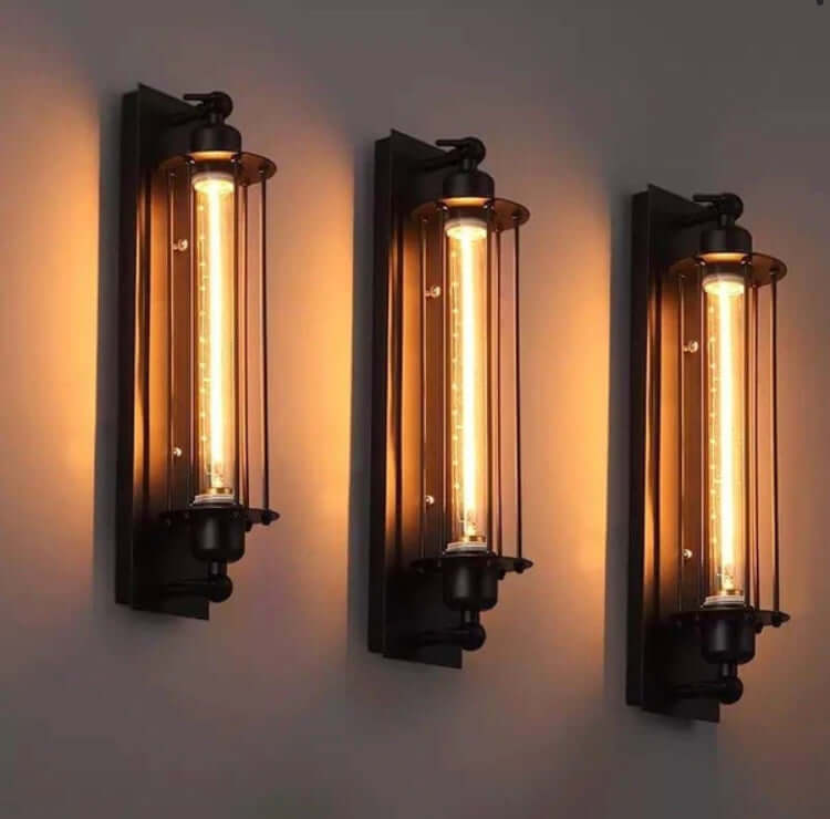 Industrial Wall Light | Black Cage Wall Sconce — Vintage Edison Hallway
