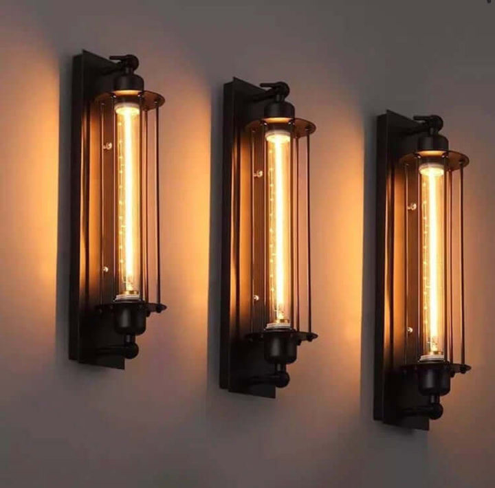 Industrial Wall Light | Black Cage Wall Sconce — Vintage Edison Hallway