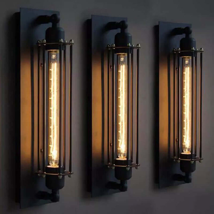 Industrial Wall Light | Black Cage Wall Sconce — Vintage Edison Hallway