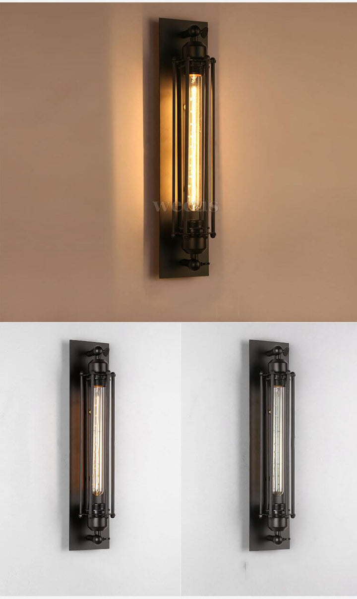 Industrial Wall Light | Black Cage Wall Sconce — Vintage Edison Hallway