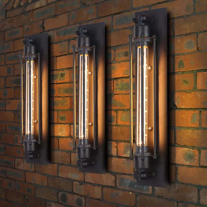 Industrial Wall Light | Black Cage Wall Sconce — Vintage Edison Hallway
