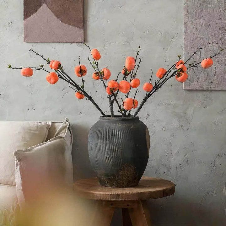 Ceramic Large Planter Pots - Large Indoor Plant Pots with orange branches in a stylish living room setting.
