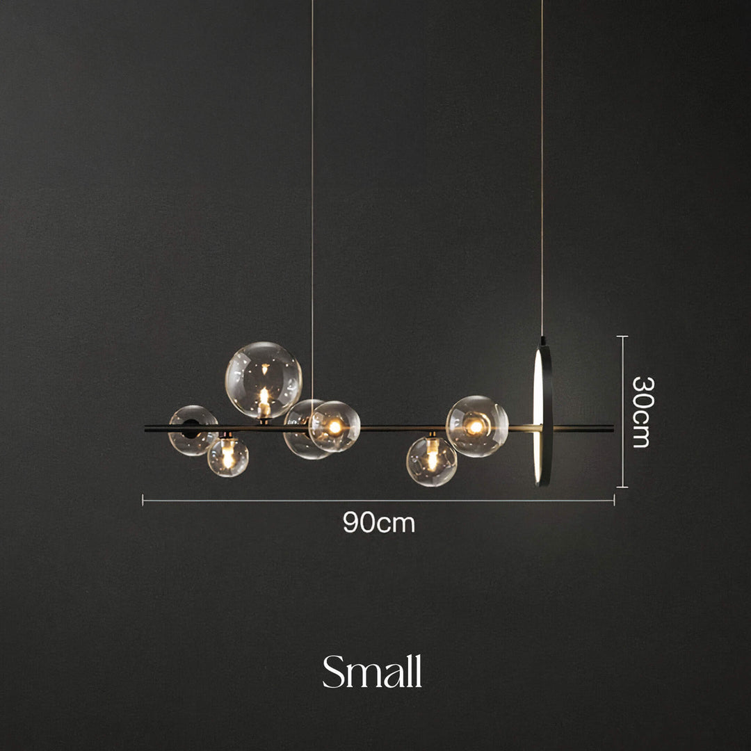 Linear Chandelier | Glass Globe Island Ceiling Light — Mid-Century Dining