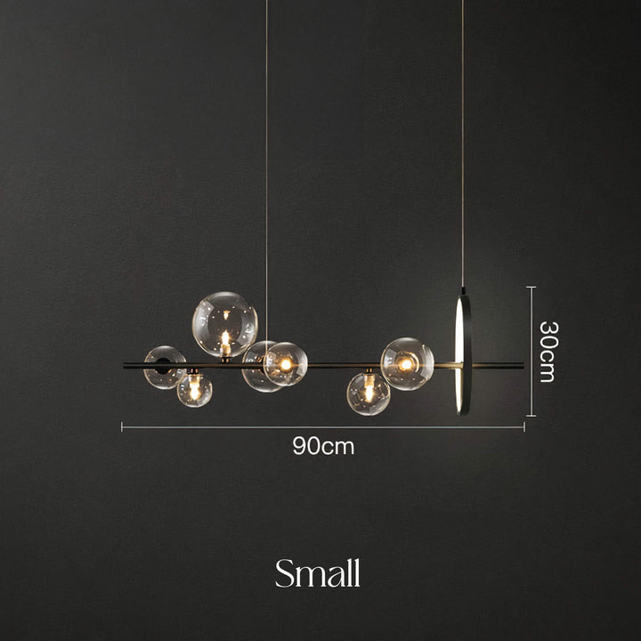 Linear Chandelier | Glass Globe Island Ceiling Light — Mid-Century Dining